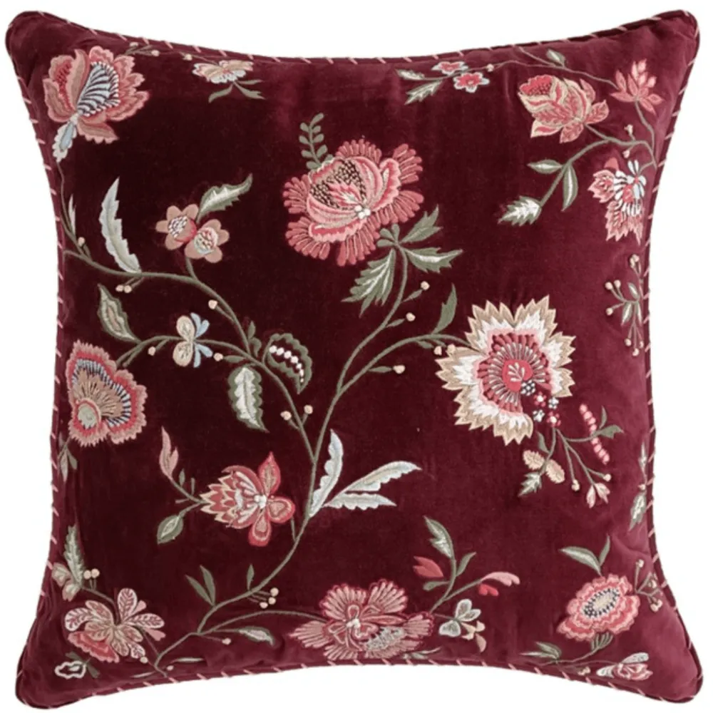 Artisan Embroidered Floral Botanical Velvet Decorative Cushion Cover