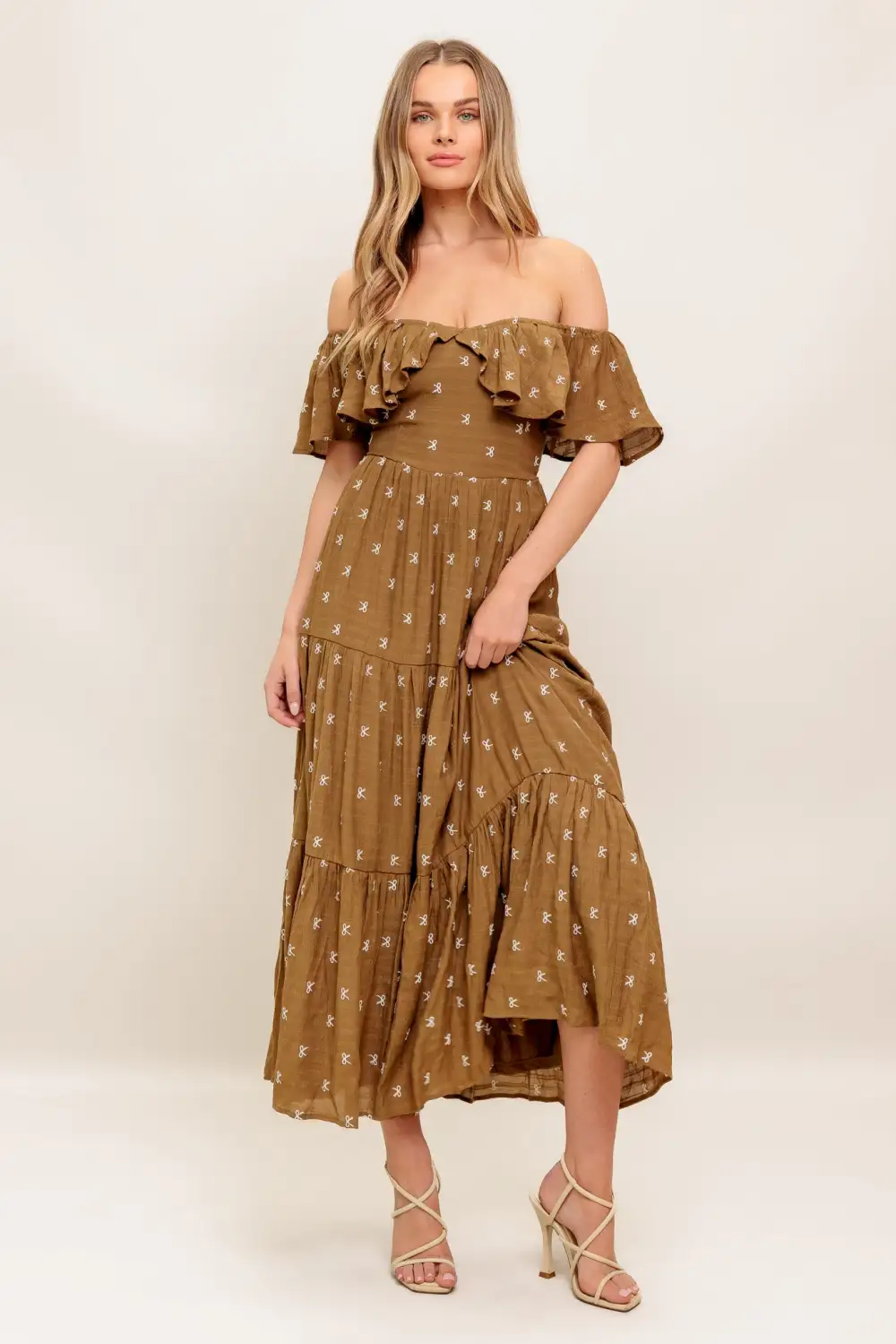 Tiered Off-Shoulder Midi Dress