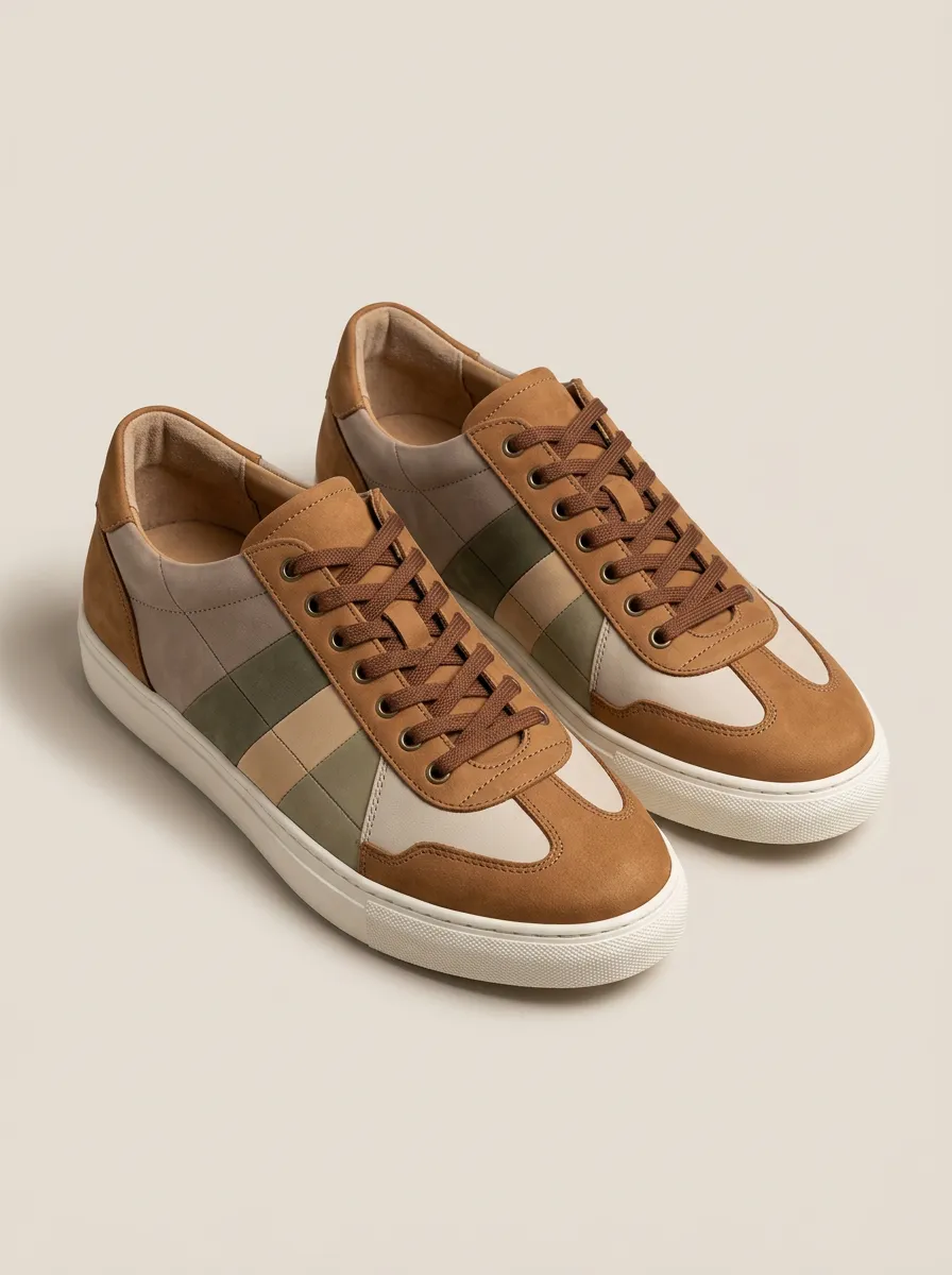 Men's Earth Tone Colorblock Suede Printed Casual Shoes