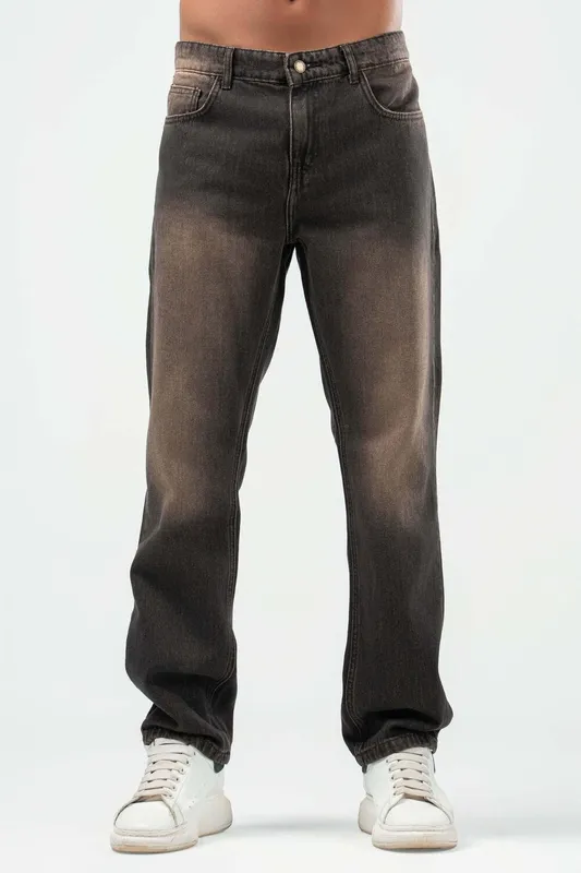 Washed Brown Straight Leg Denim Pants