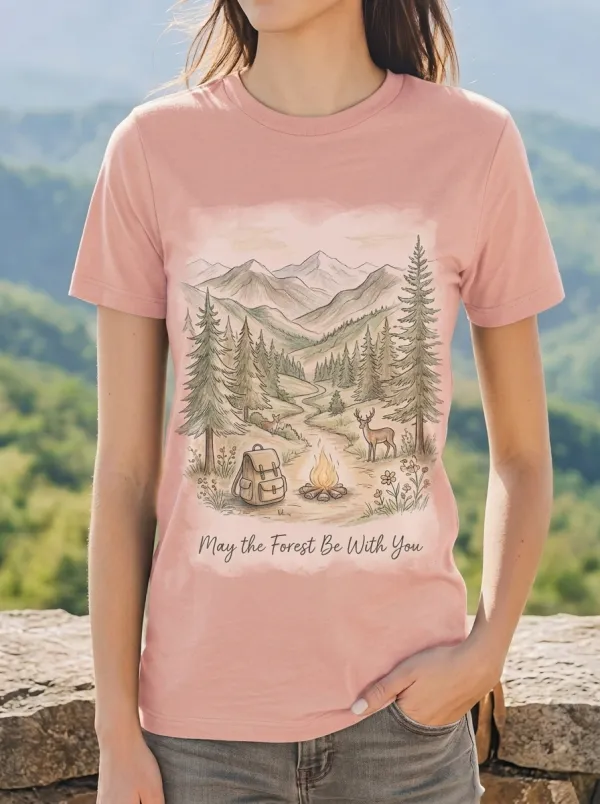 Women's Nature Lover Camping Deer Mountain Printed T-shirt