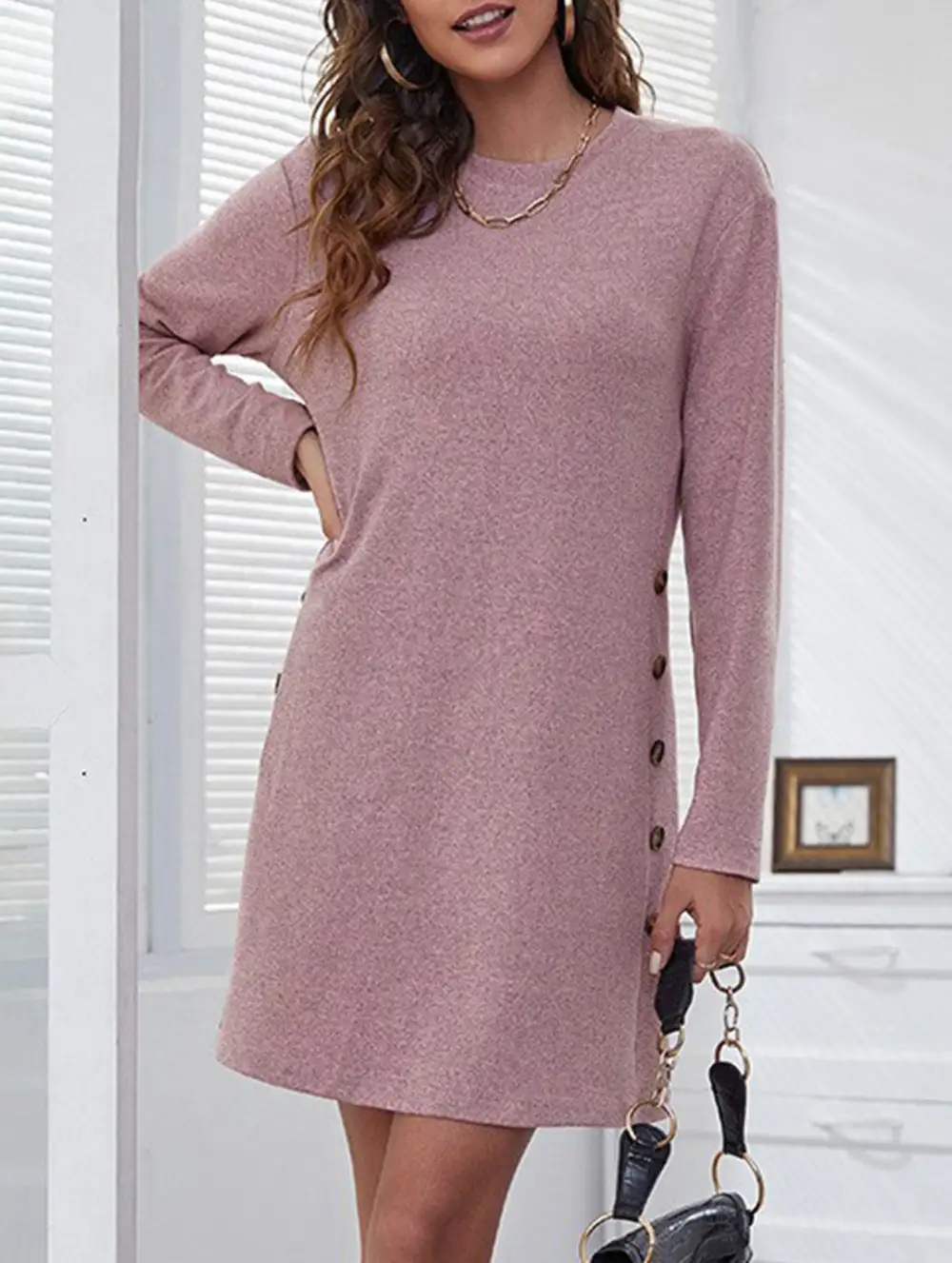 Loose Round Neck Mini Dress