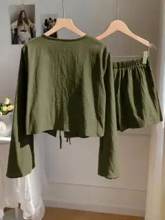 Pocketed Cotton Top and Shorts Matching Set