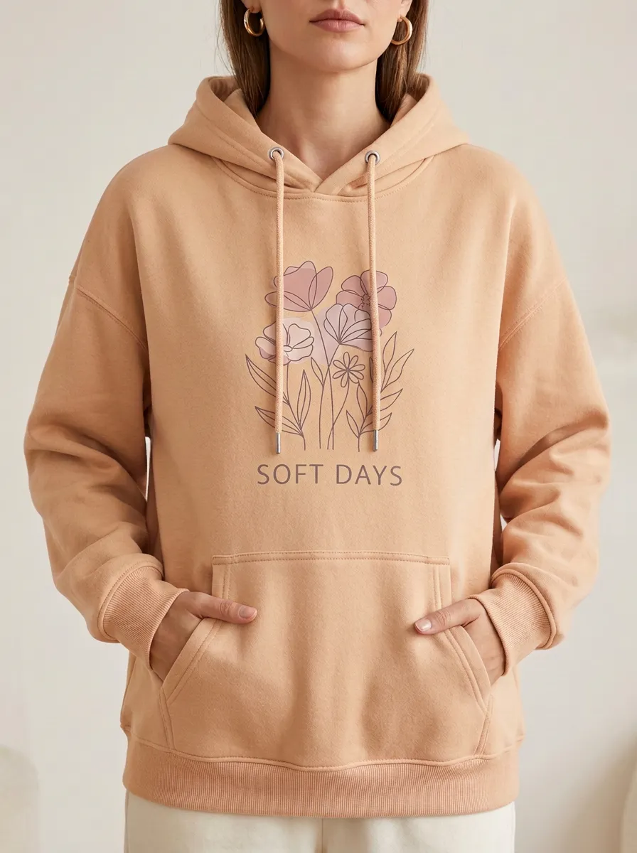 Easy-Layer Soft Days Floral Line Art Hoodie