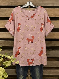 Fox Floral Women's Loose Printed T-Shirt