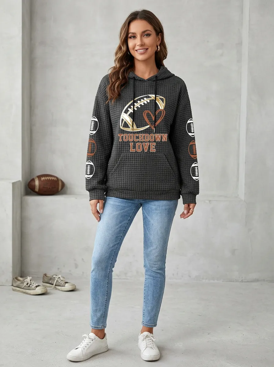 Women's Classic Weekend Gridiron Heart Ball Love Graphic Hoodie