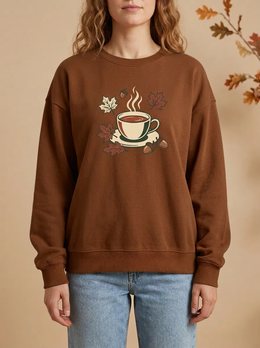 Structured Maple-Leaf Printed Acorn Graphic Sweatshirt