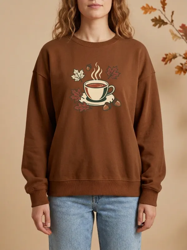 Structured Maple-Leaf Printed Acorn Graphic Sweatshirt