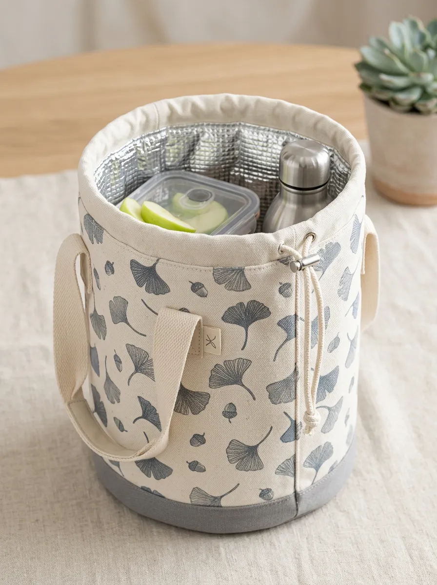 Nature Lover Ginkgo Leaf Acorn Printed Insulated Lunch Bag