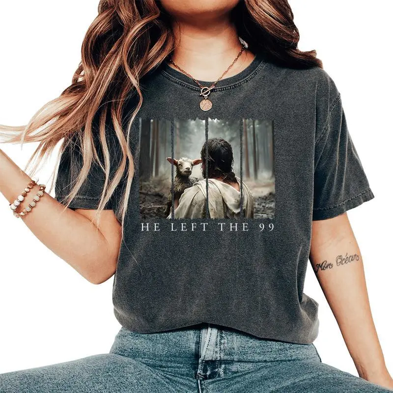 Popular He Left The 99 Jesus Cool Christian Scripture Bible Women's Oversized Comfort T-Shirt