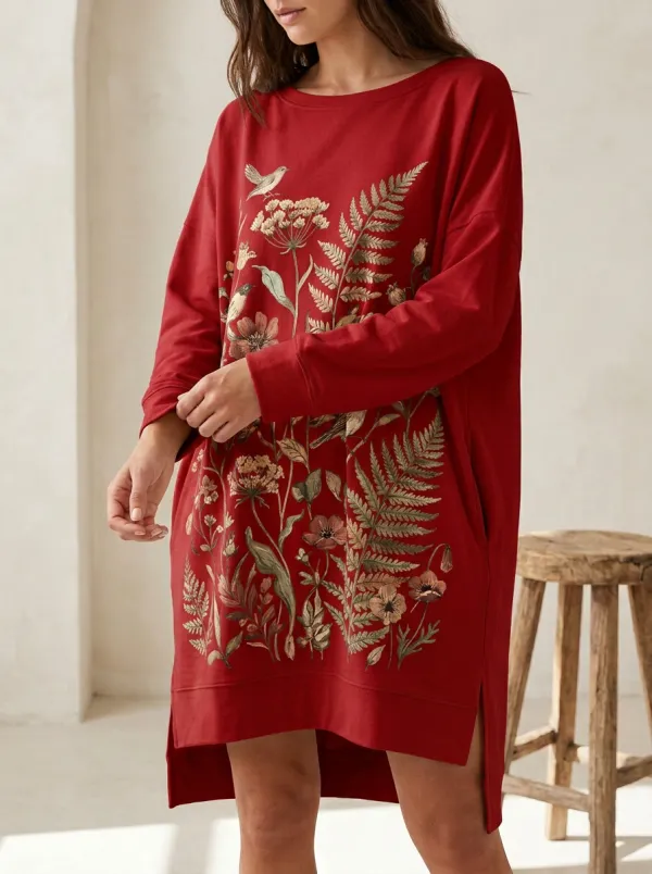 Women's Botanical Nature Lover Floral Fern Printed Sweatshirt