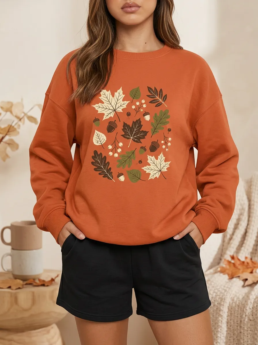 Relaxed Profile Maple-Leaf Printed Acorn Graphic Sweatshirt
