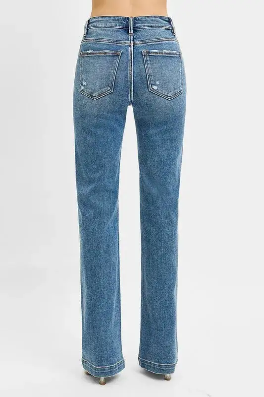 Flare Leg Distressed Denim Jeans