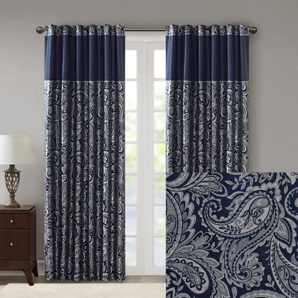 Light Filtering Faux Silk Paisley Back-Tab Curtain Panel Pair