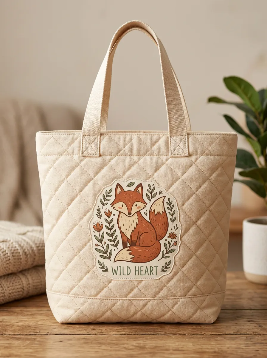 Wild Heart Fox Floral Printed Tote Bag