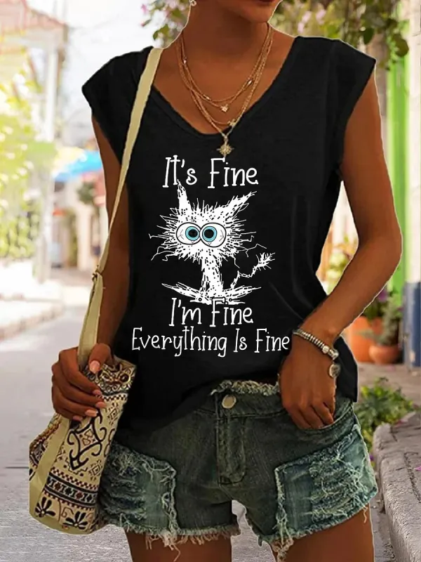 Funny Cat Printed Tank