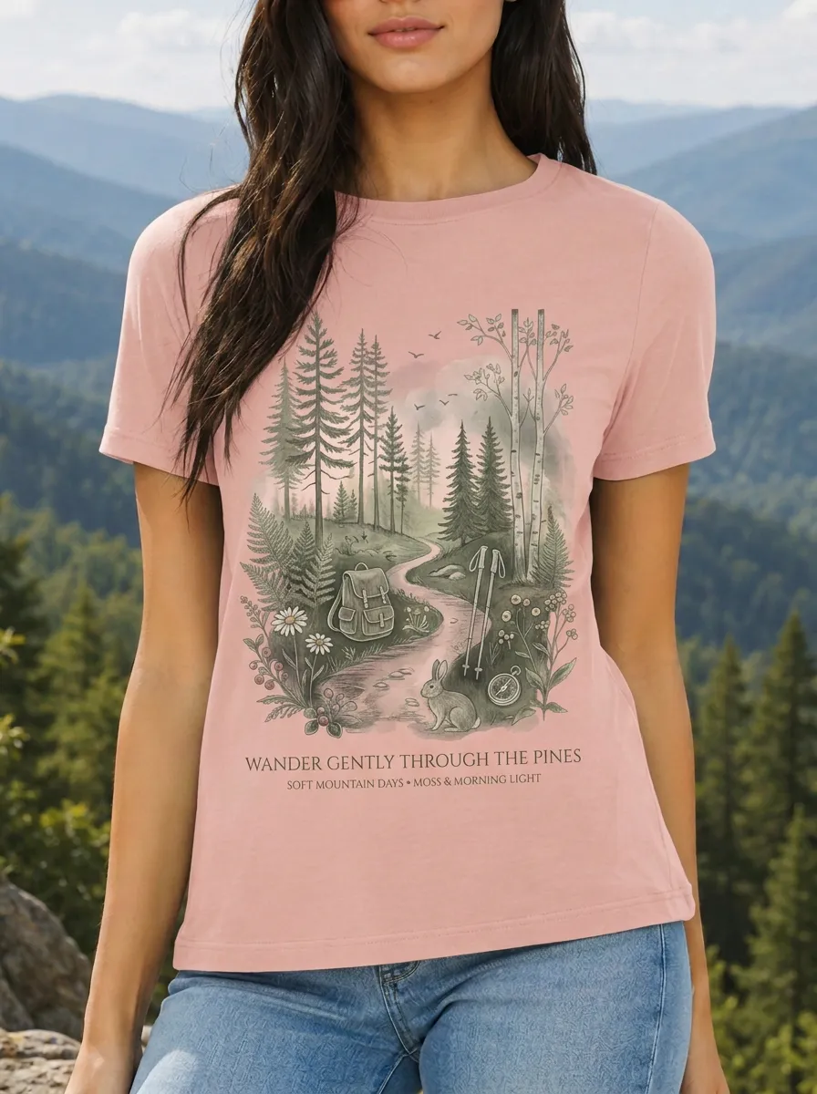 Women's Hiking Nature Lover Forest Path Rabbit Printed T-shirt