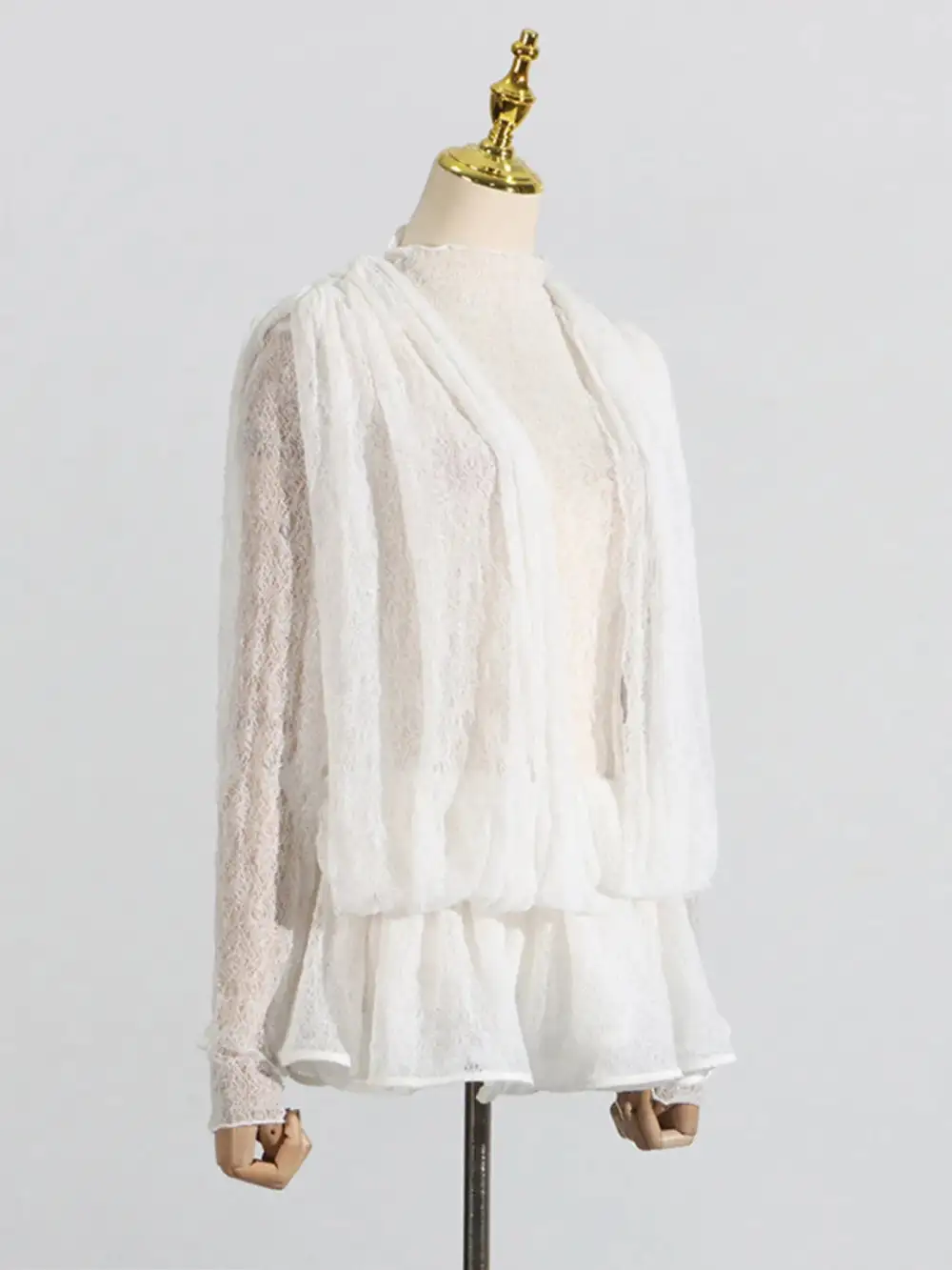 Structured Shape Lace Ruffle Mini Dress