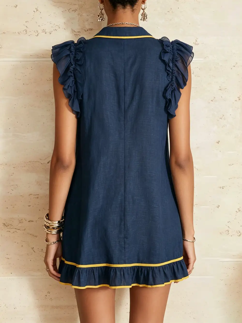 Contrast Trim Ruffle Mini Dress