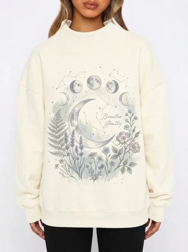Women's Celestial Floral Breathe Gently Moon Printed Sweatshirt