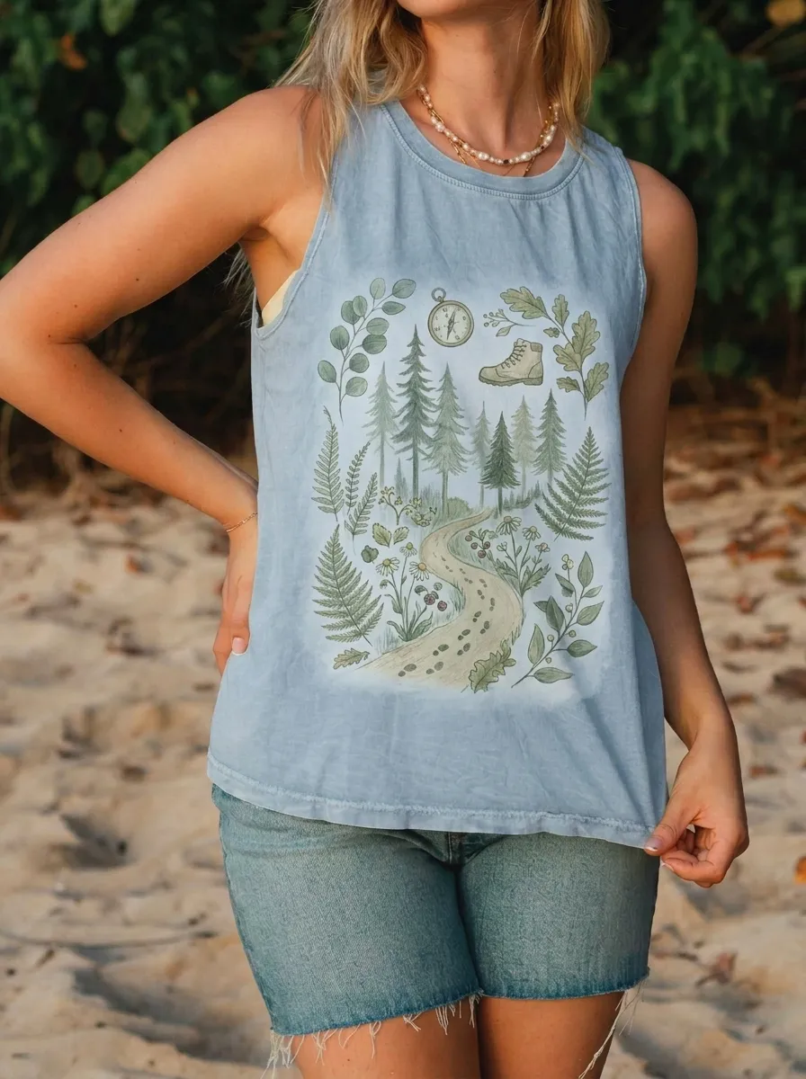 Women's Nature Lover Forest Path Hiking Printed Tank Top