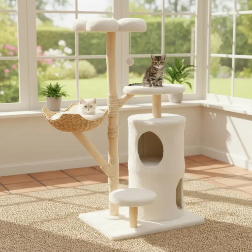 Comfortable Cat Climbing Tree White