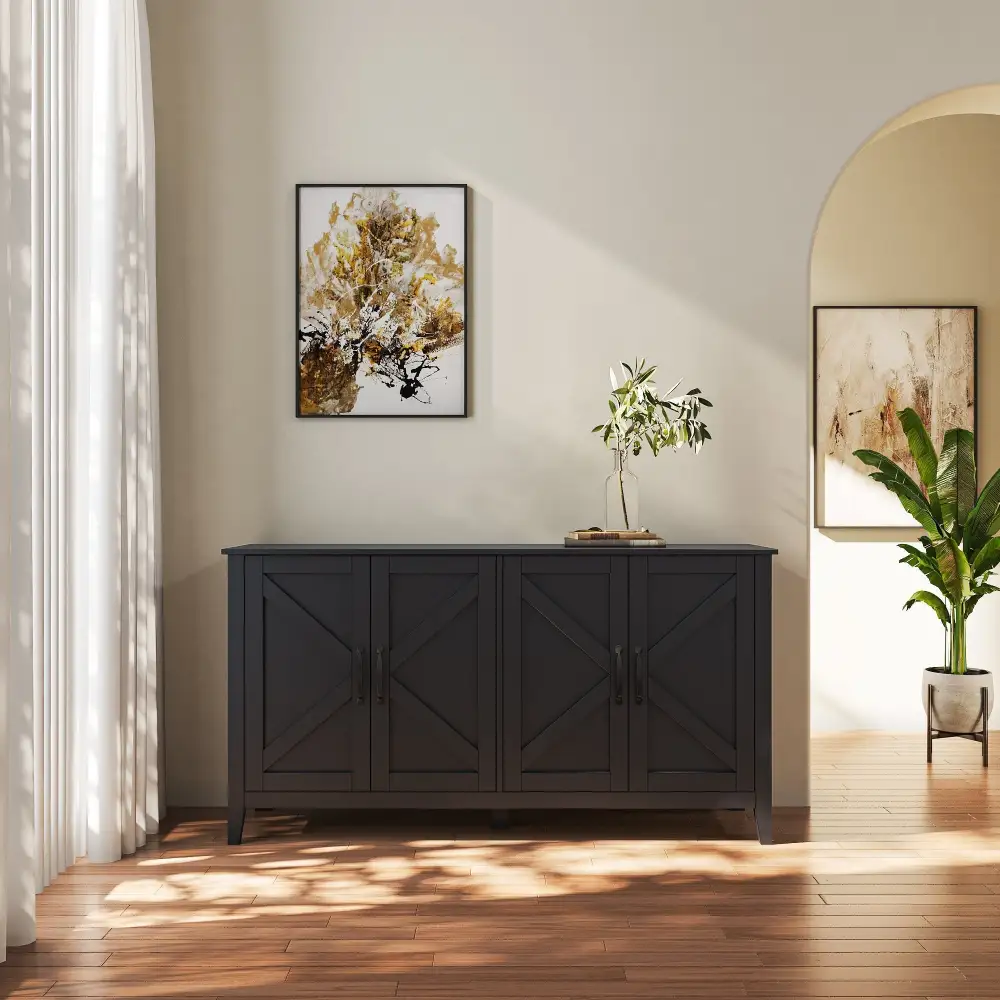 Cabinet with Doors and Open Shelves Freestanding Sideboard