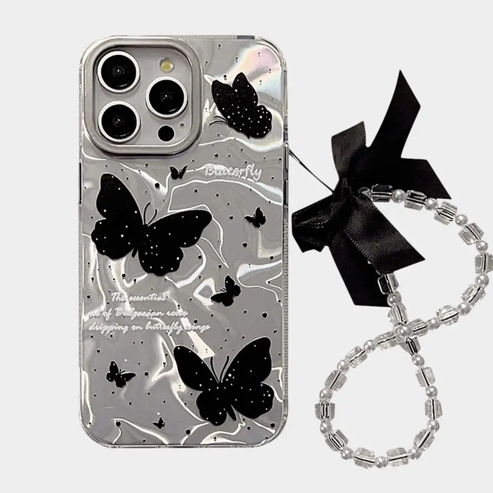 Butterfly Bow Beaded Wristlet Phone Case