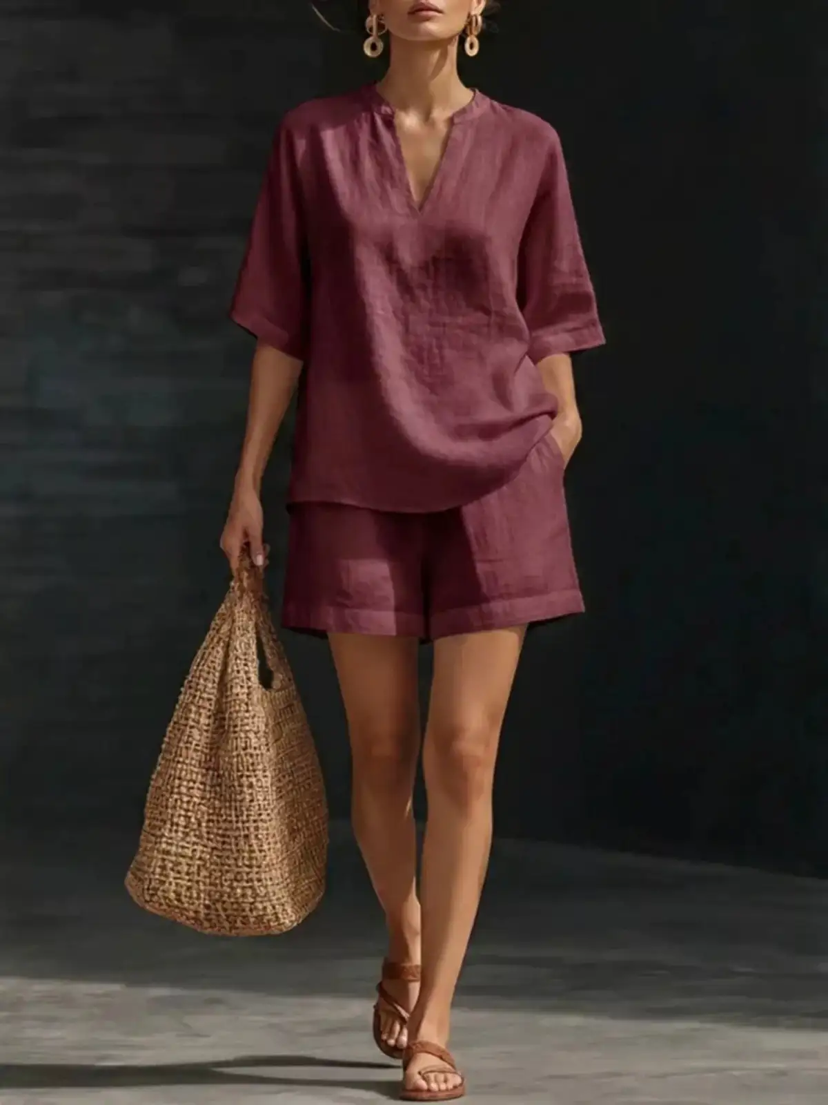 Modern Refined Pocketed Top and Shorts Matching Set