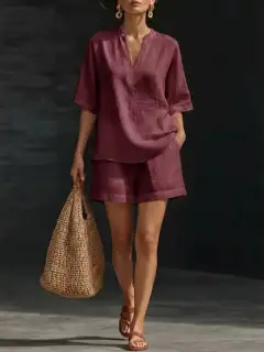 Modern Refined Pocketed Top and Shorts Matching Set