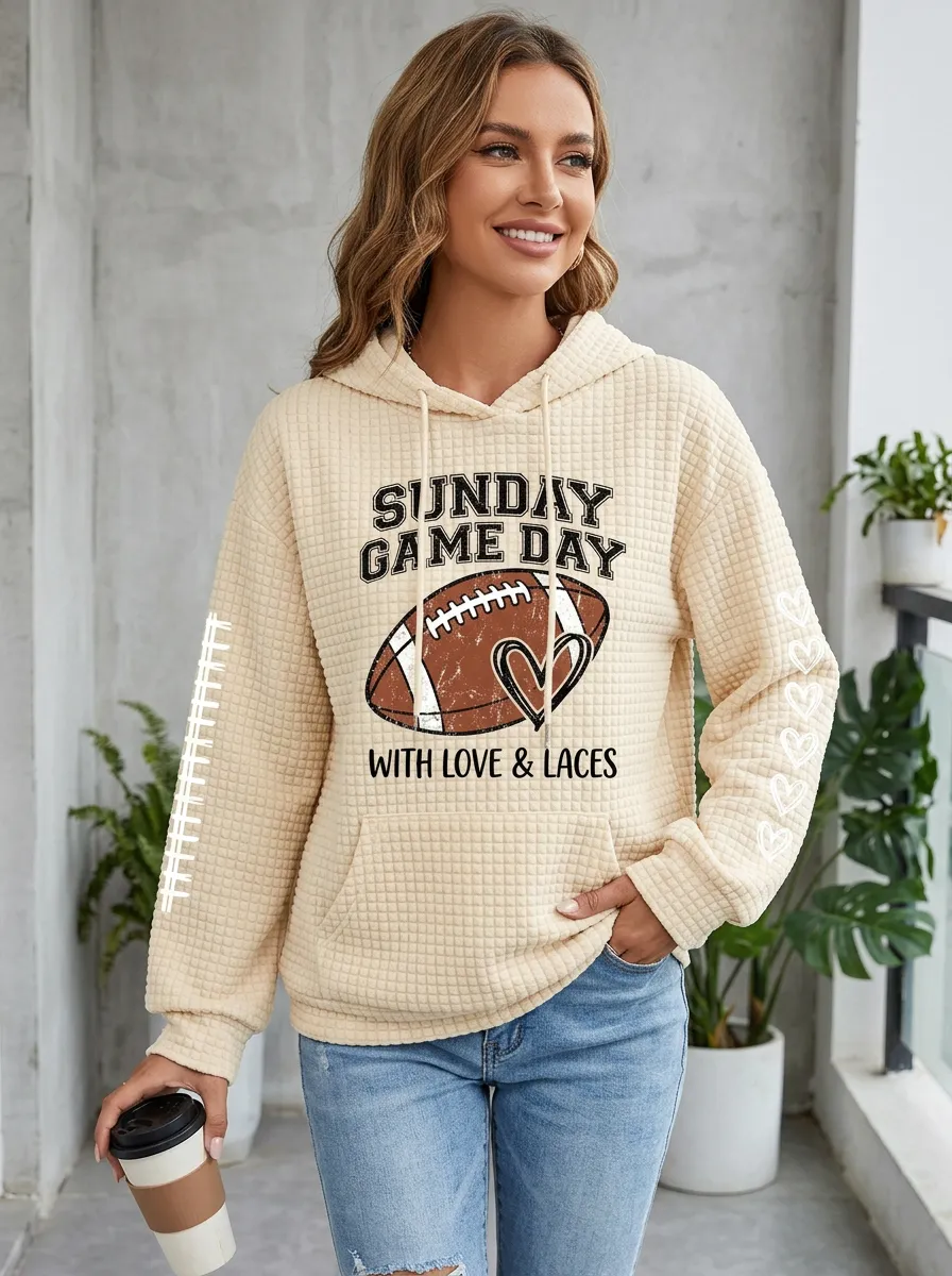 Women's Gridiron Sunday Day Heart Waffle Hoodie