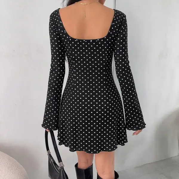 Women's V-Neck Long-Sleeve Polka-Dot Evening Mini Dress