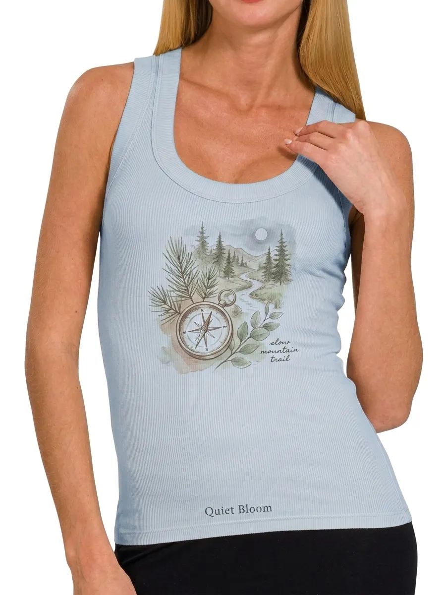 Women's Hiking Lover Compass Mountain Trail Printed Tank Top