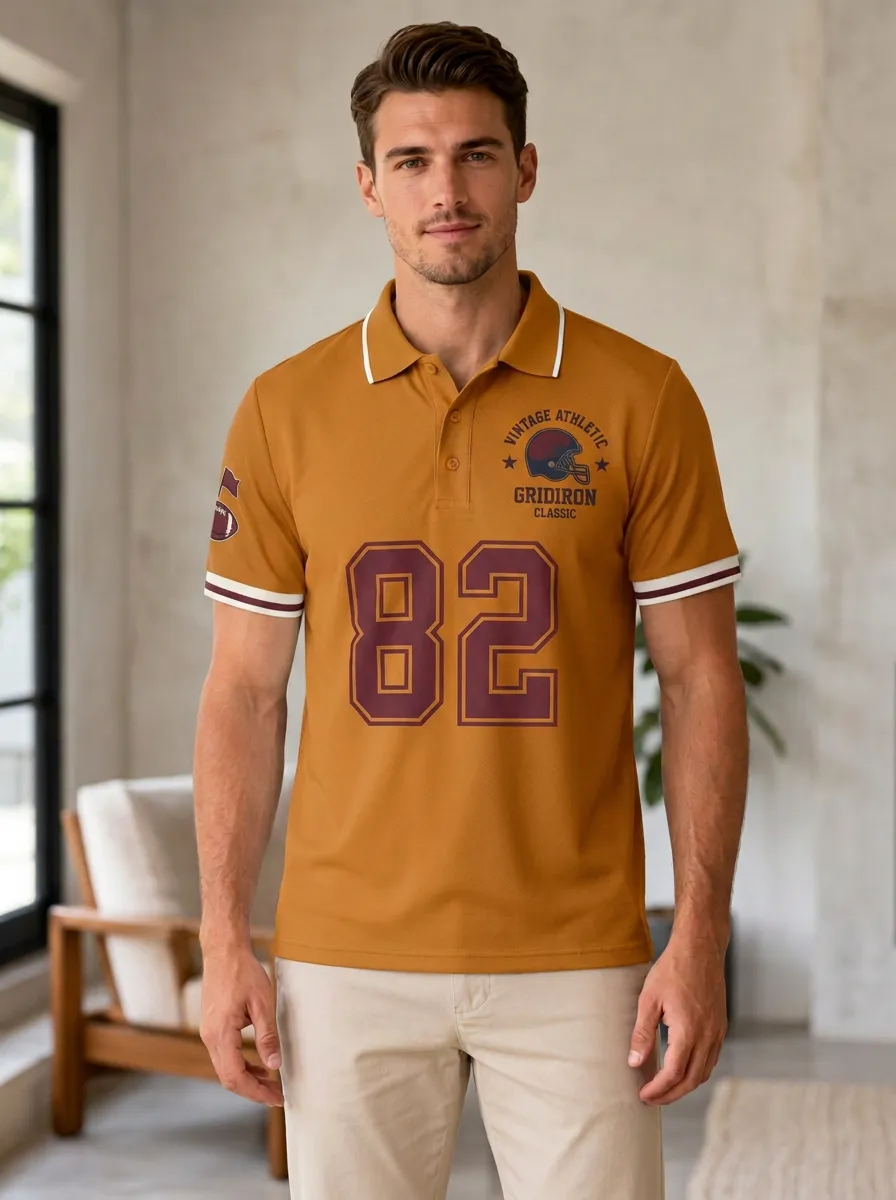 Men's Football Vintage Gridiron Helmet Polo Shirt