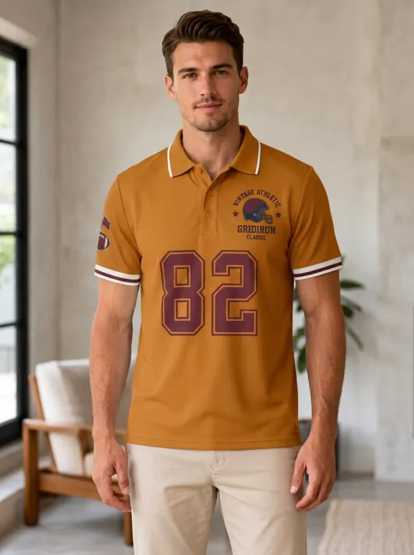 Men's Football Vintage Gridiron Helmet Polo Shirt