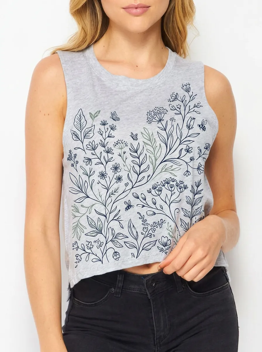 Women's Nature Lover Wildflower Bee Printed Tank Top