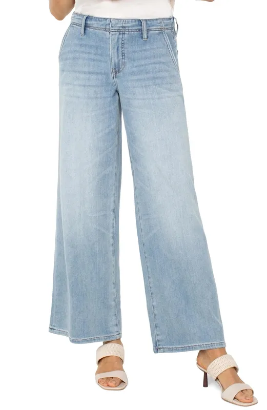 Denim Wide Leg Three-Quarter Sleeve Jeans