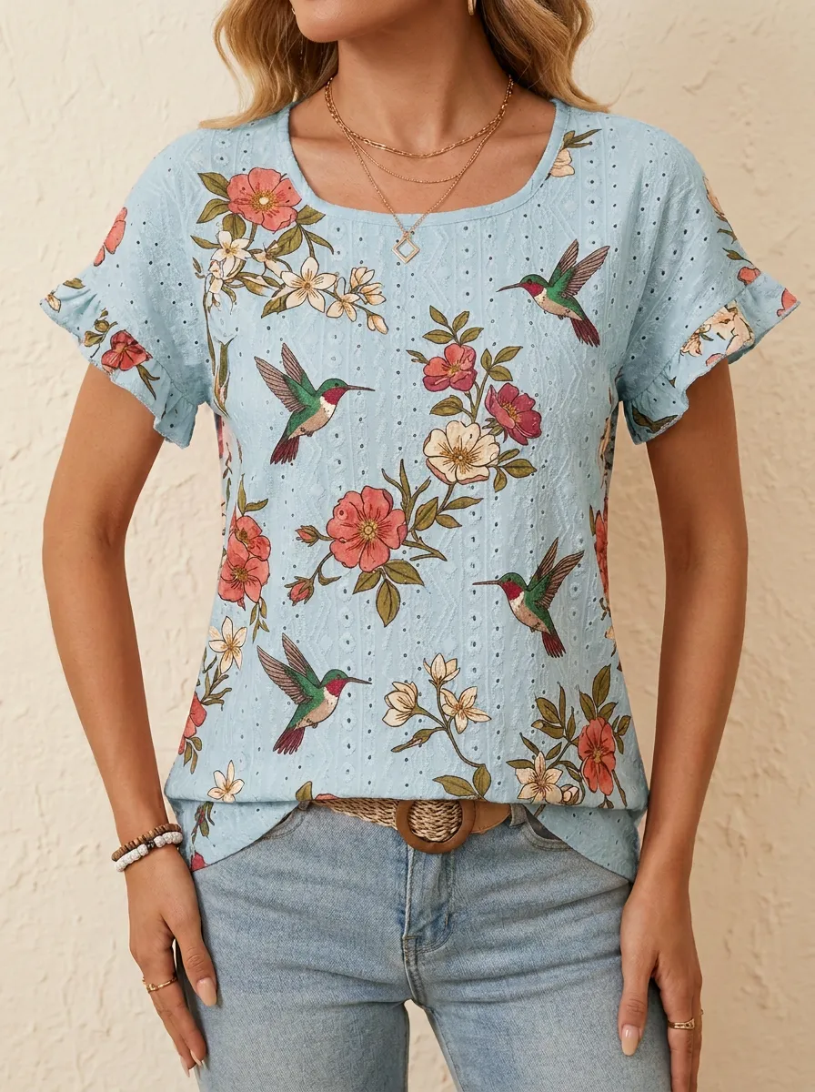Hummingbird Nature Women's Loose Printed T-Shirt