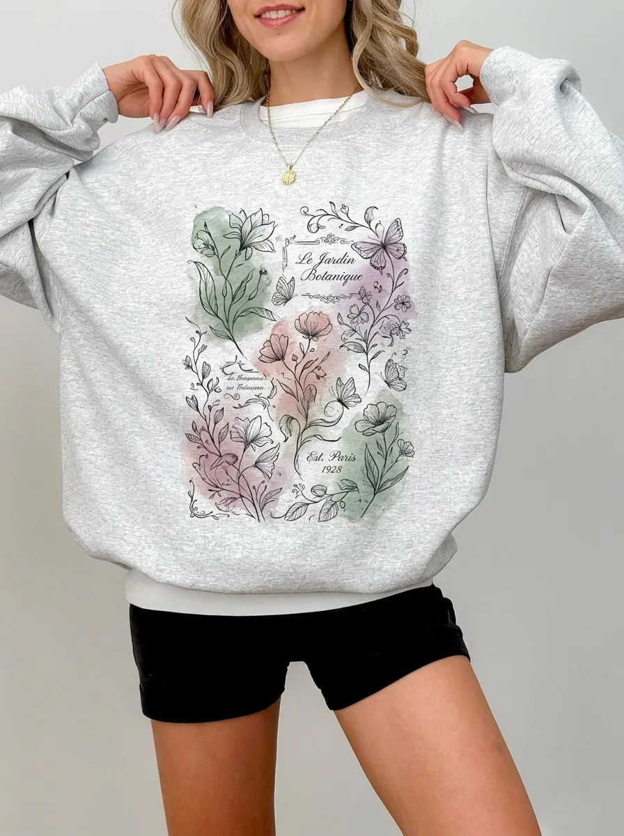 Women's Botanical Garden Butterfly Floral Printed Sweatshirt