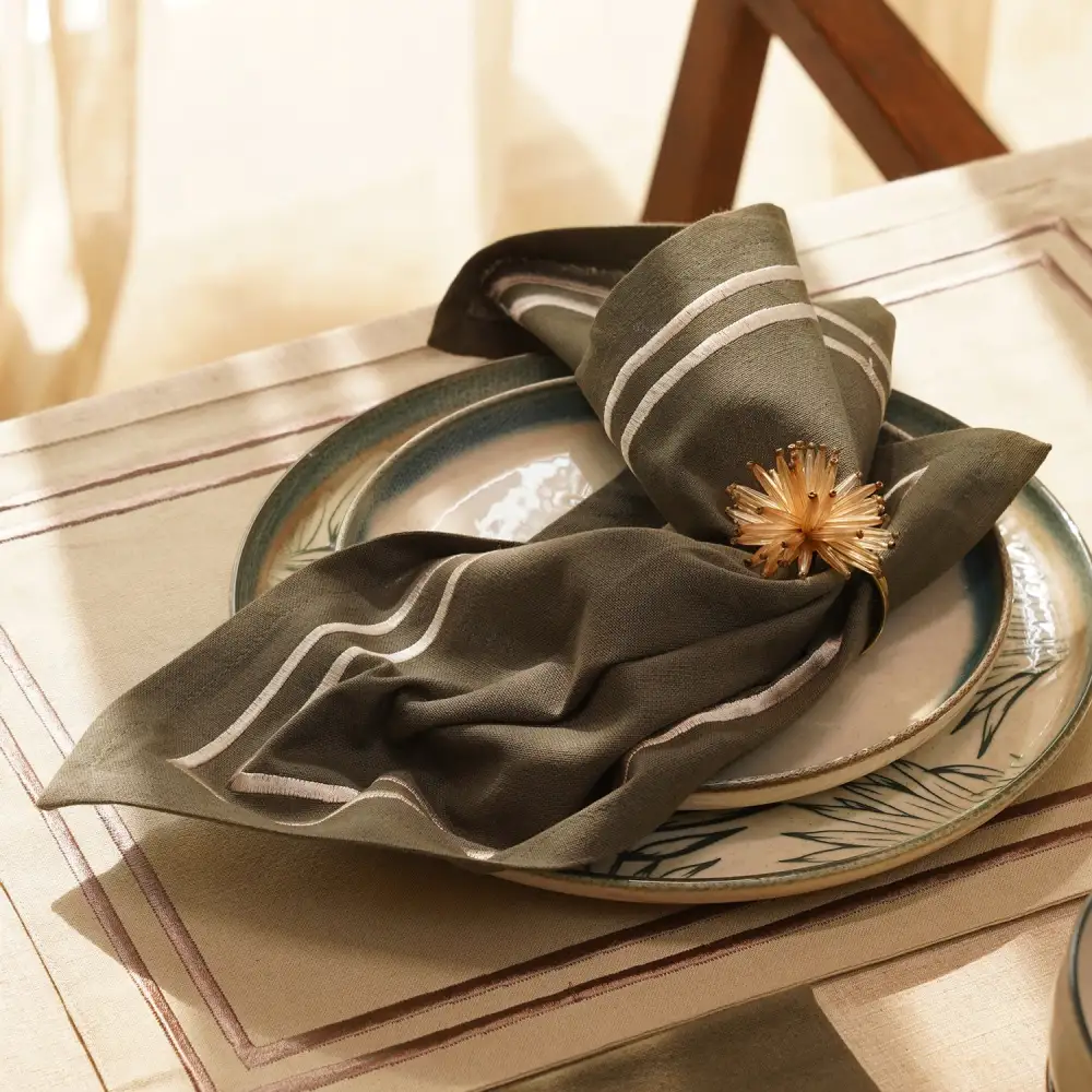 Taupe Embroidered Cotton Napkins