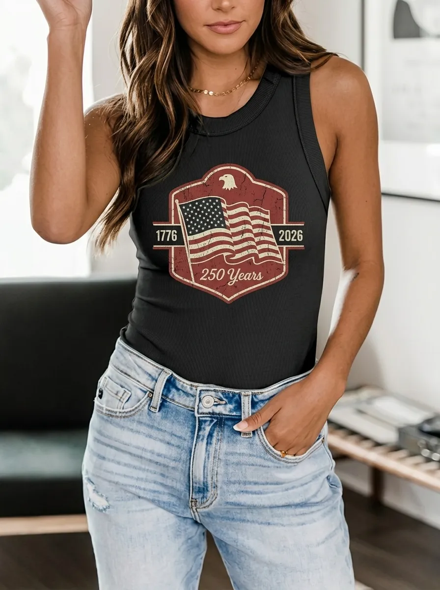 Women's USA Patriot 1776-2026 American Flag Printed Tank Top