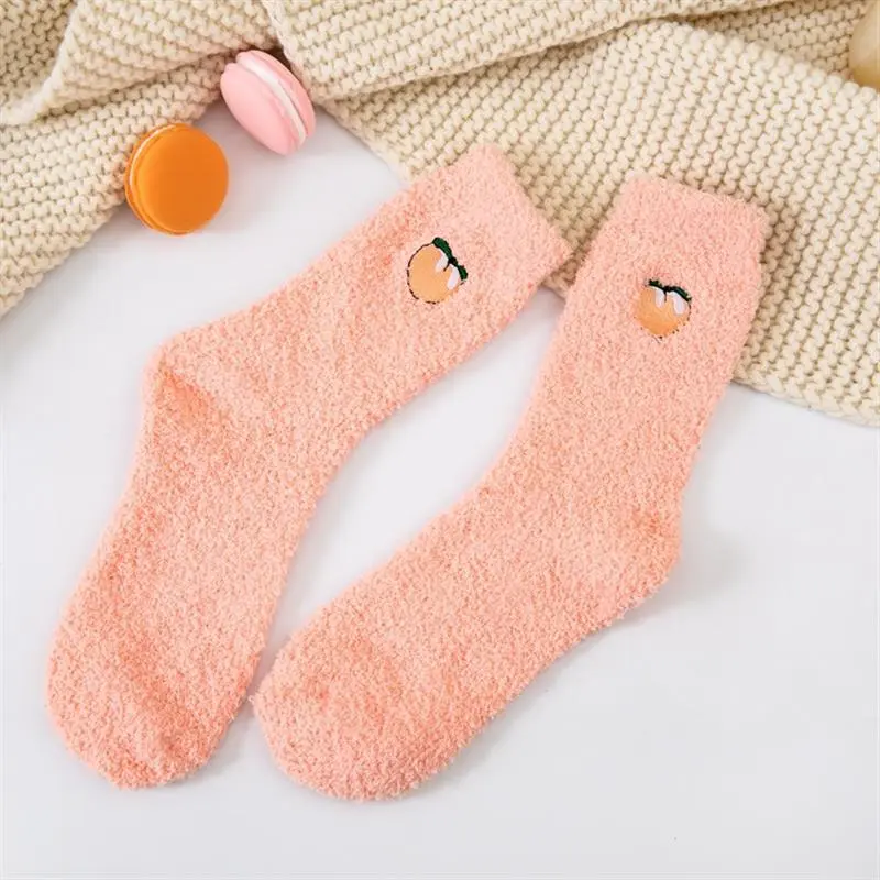 Plush Fruit Embroidered Crew Socks