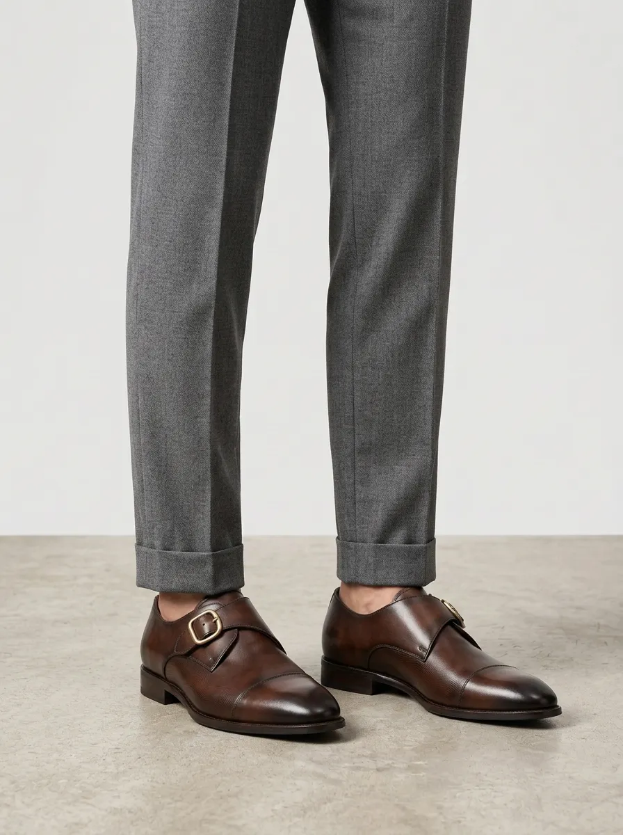 Men's Classic Leather Monk Strap Buckle Dress Shoes