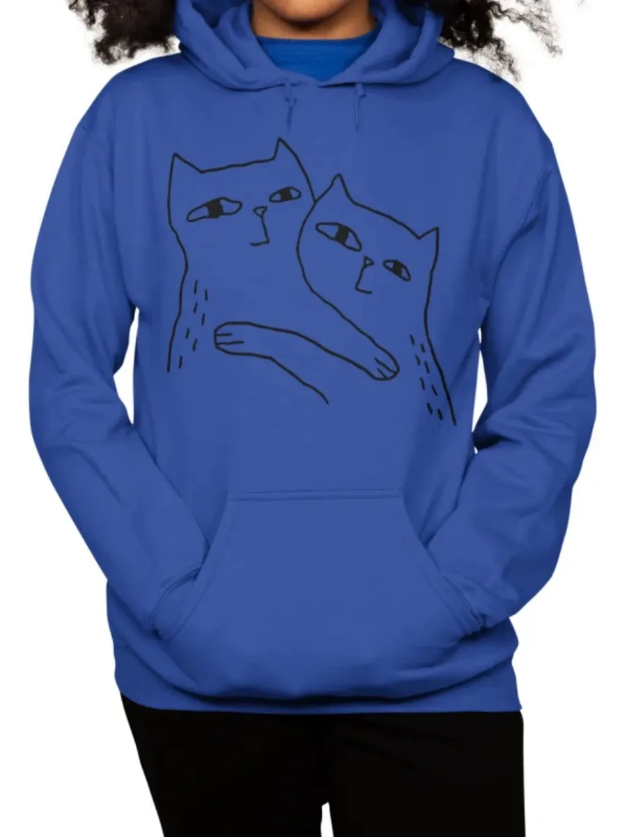 Hugging Cats Line Art Hoodie