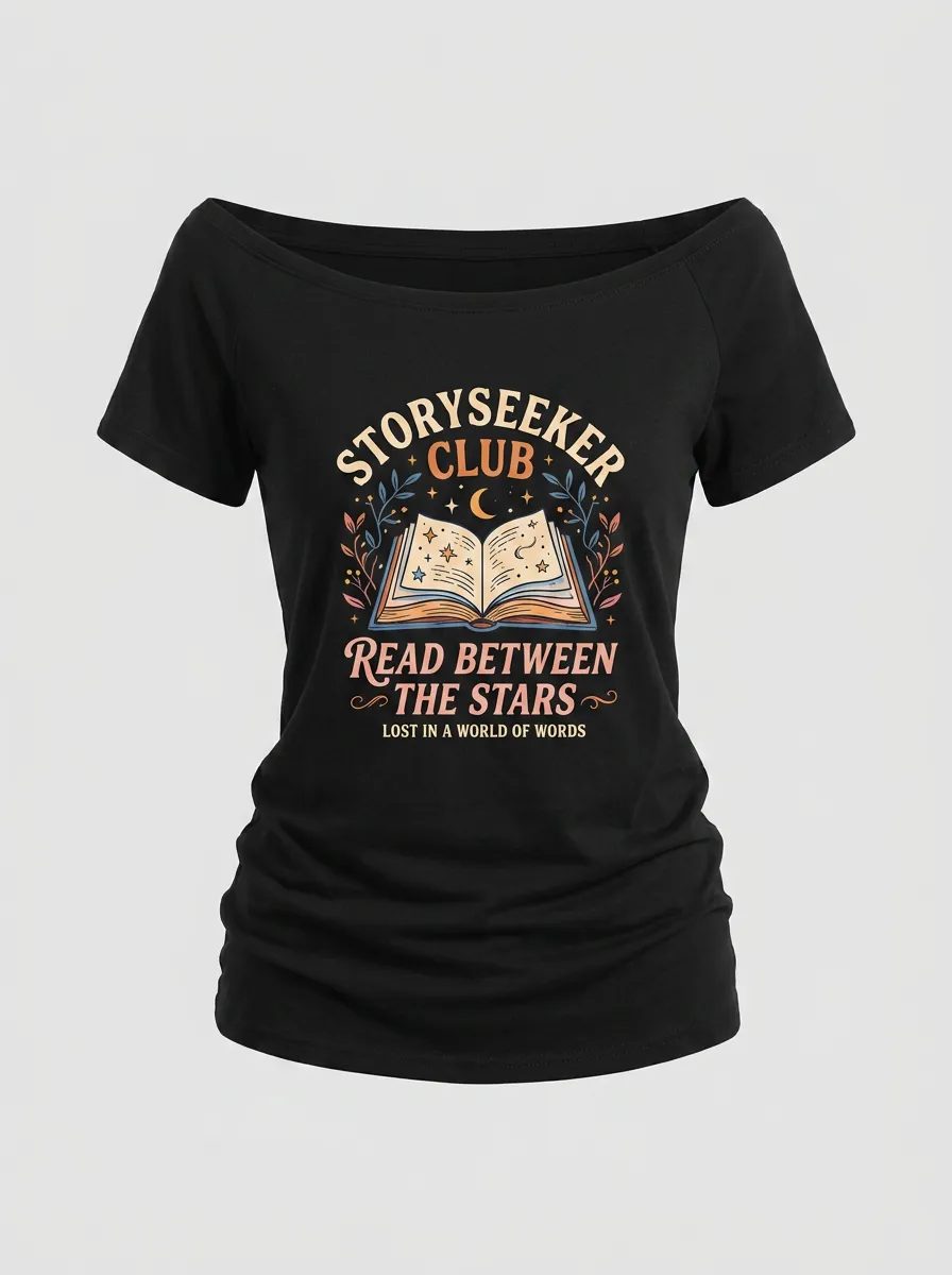 Book Lover Storyseeker Celestial Off-Shoulder Top
