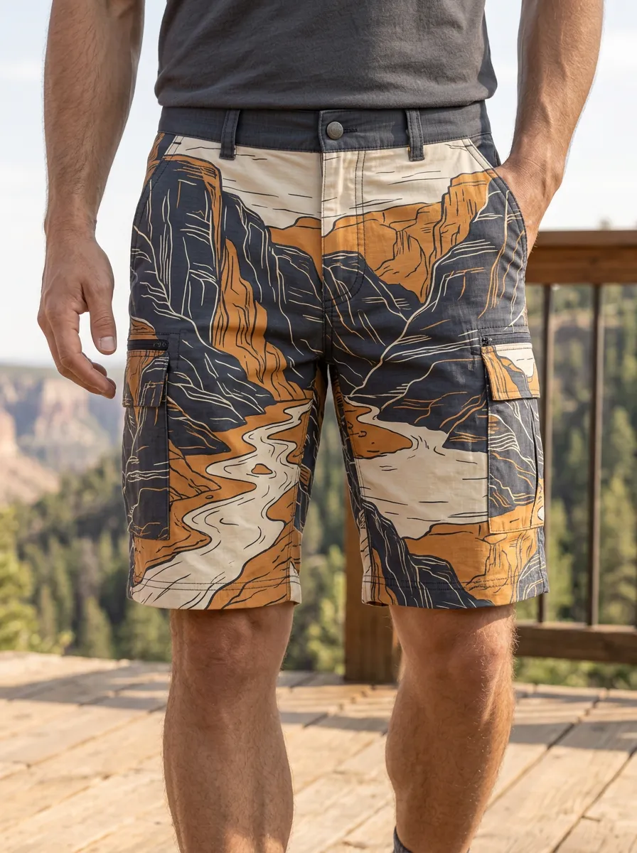 Men's Outdoor Adventure Canyon Landscape Cargo Shorts