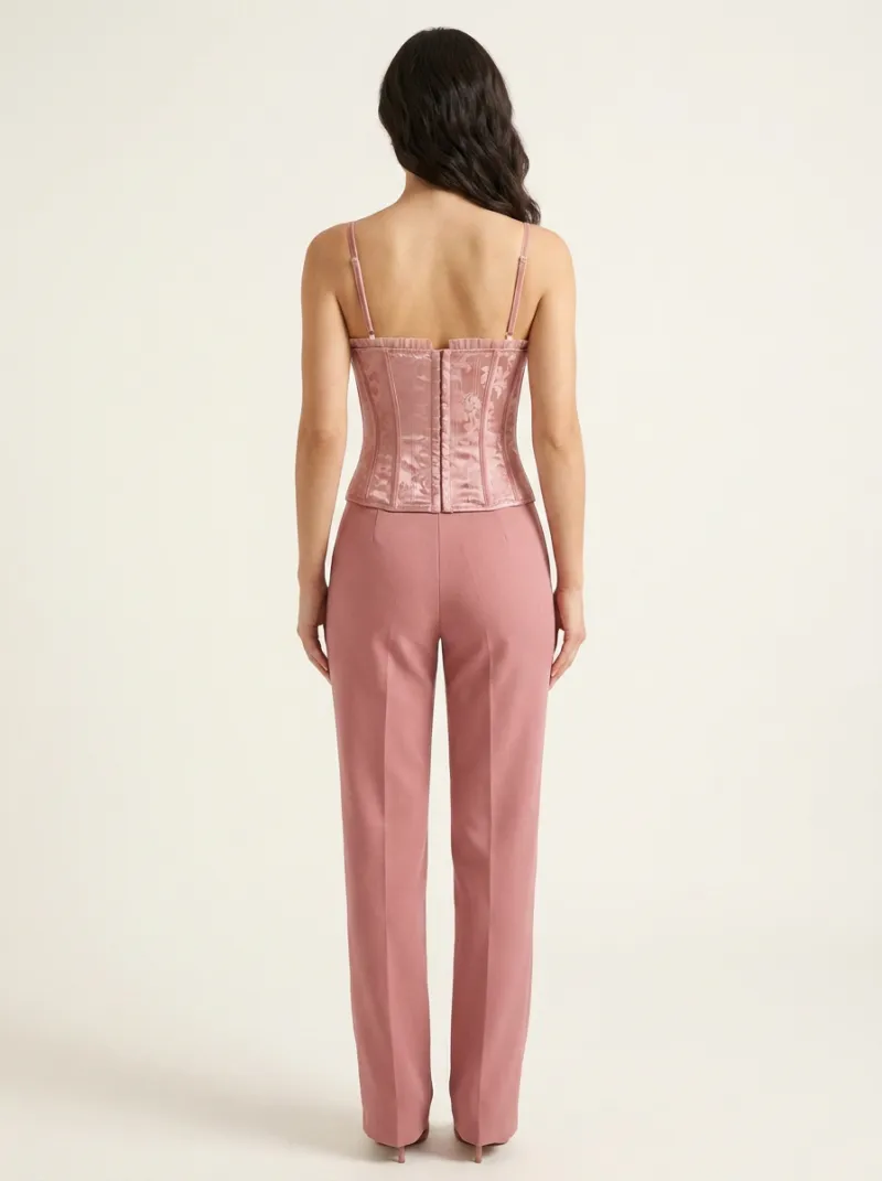Floral Jacquard Satin-Look Vintage-Inspired Women's Corset Top