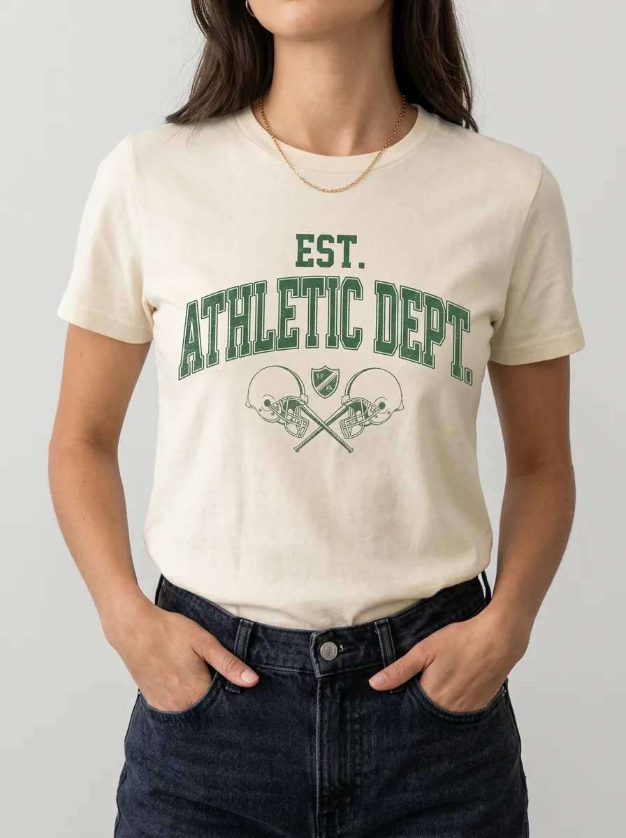 Women's Football Lover Athletic Dept Crossed Helmets Printed T-shirt