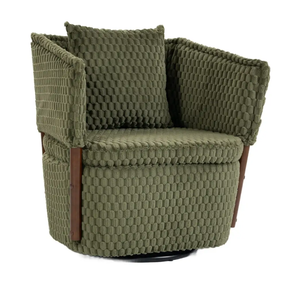 Curved Mid-Century Upholstered Swivel Chair