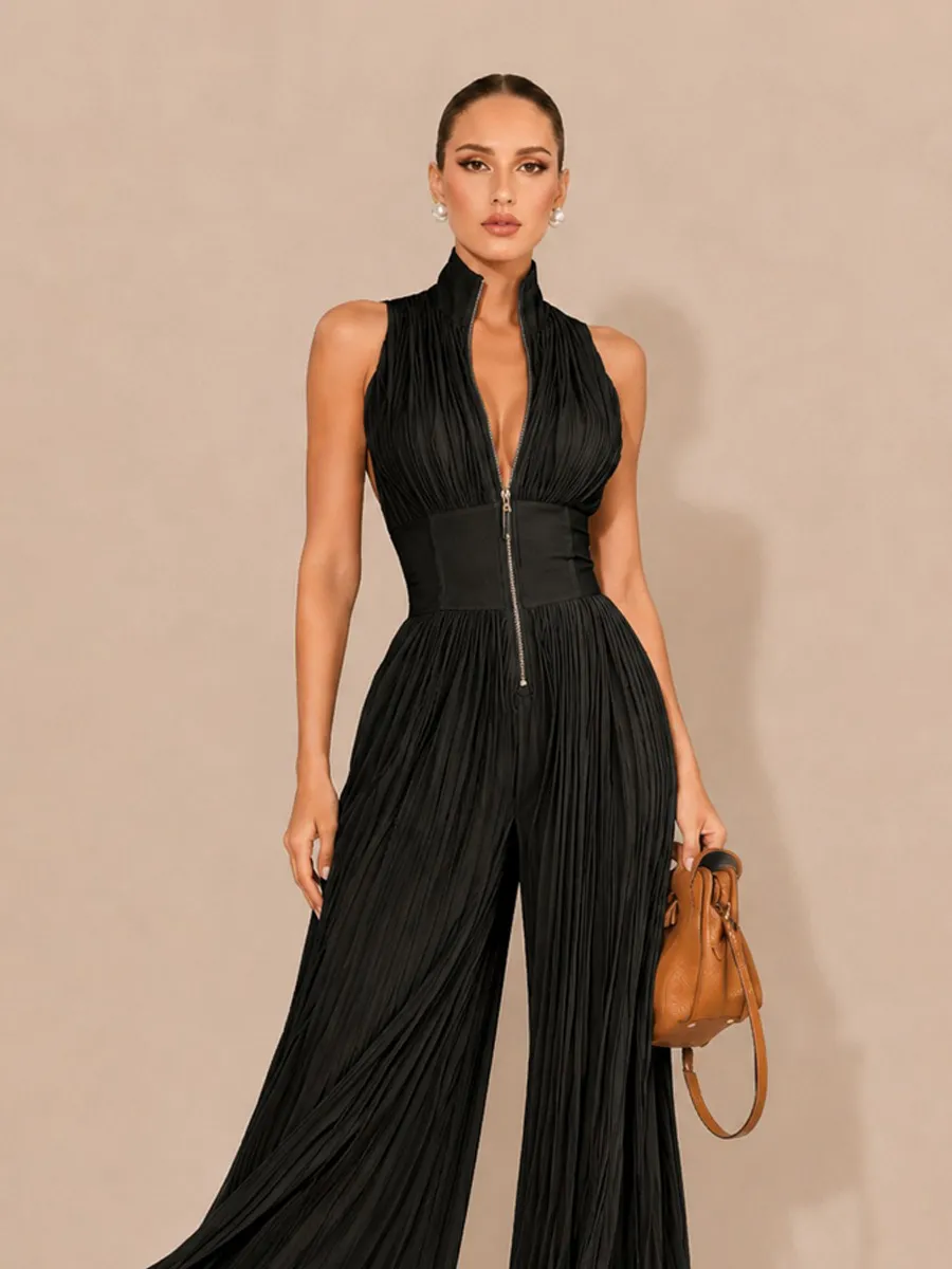 Ophelia Sleeveless Pleated Zip-Front Jumpsuit